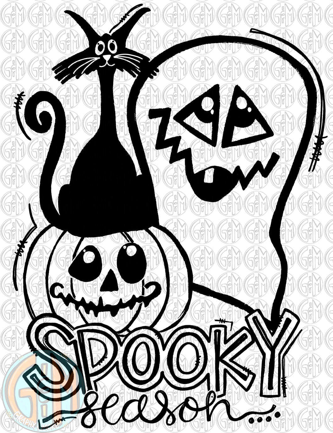 Single Color Spooky Season PNG | Sublimation Design | Hand Drawn