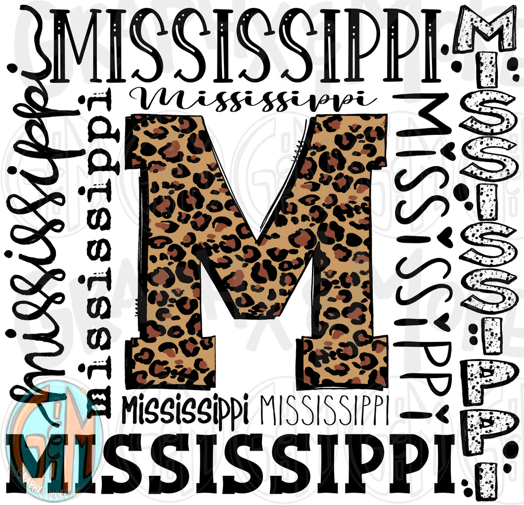 Leopard Mississippi Collage PNG | Sublimation Design | Hand Drawn