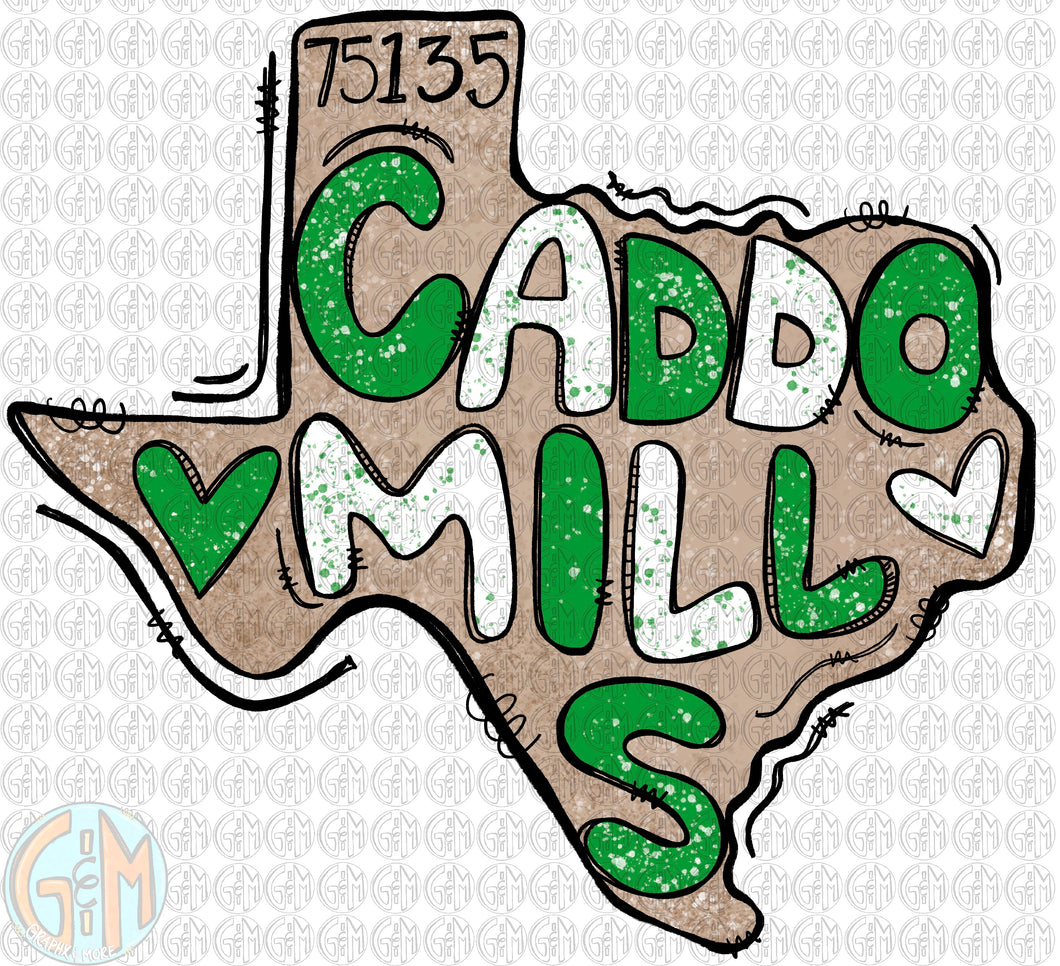 Caddo Mills TX 75135 PNG | Hand Drawn | Sublimation Design