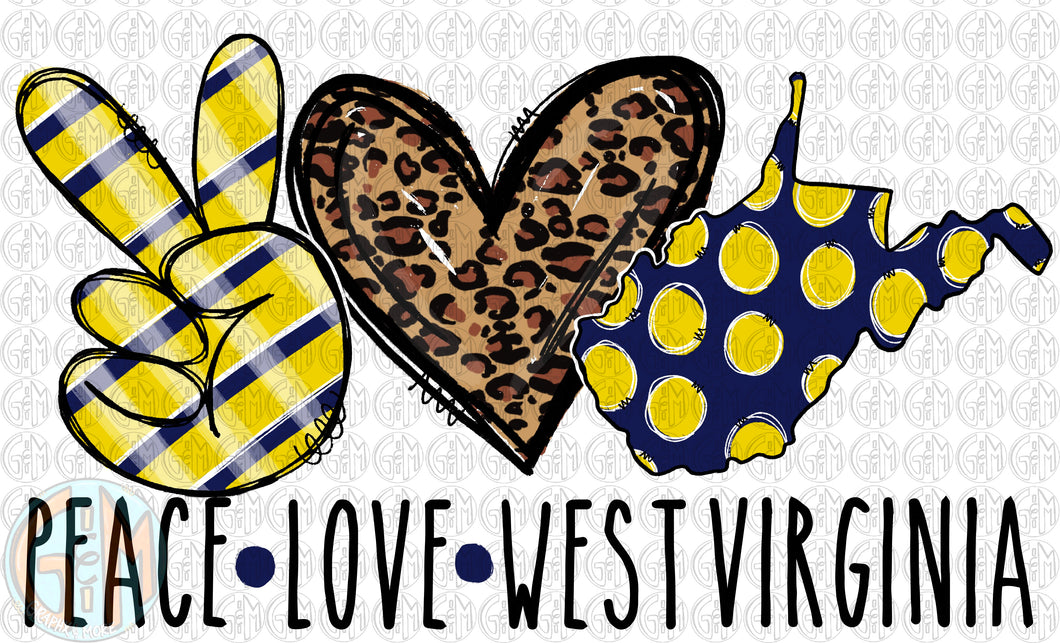 Peace Love West Virginia PNG | Hand Drawn | Sublimation Design