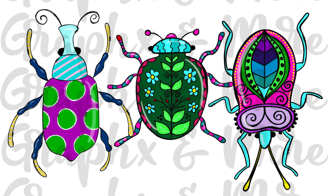 Bug Trio PNG | Hand Drawn | Sublimation Design