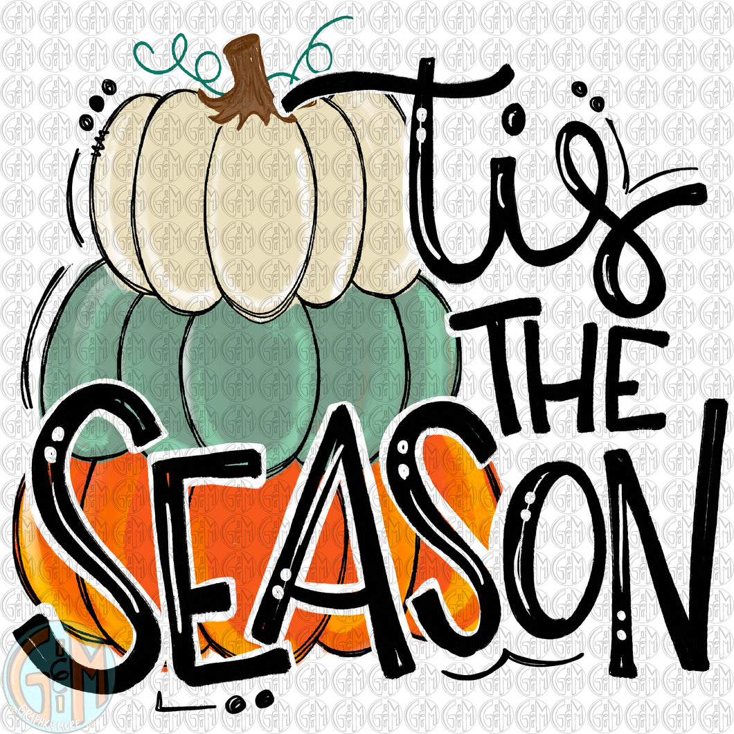 Tis the Season Pumpkin Stack PNG | Sublimation Design | Hand Drawn