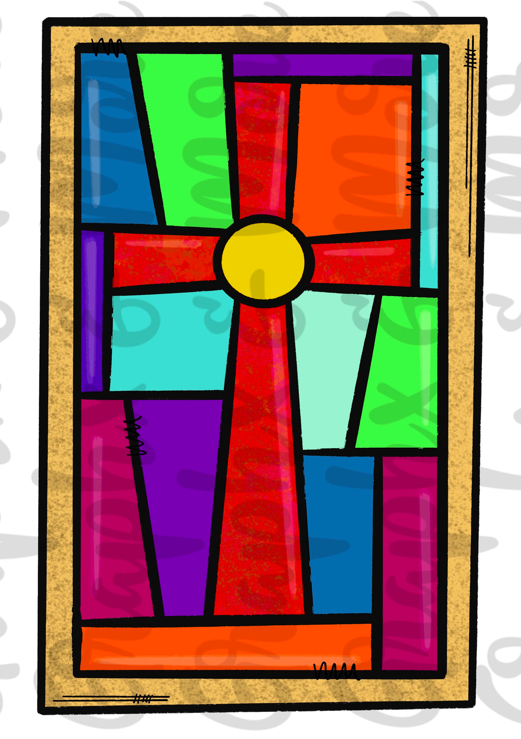 Stained Glass Cross PNG | Sublimation Design | Hand Drawn
