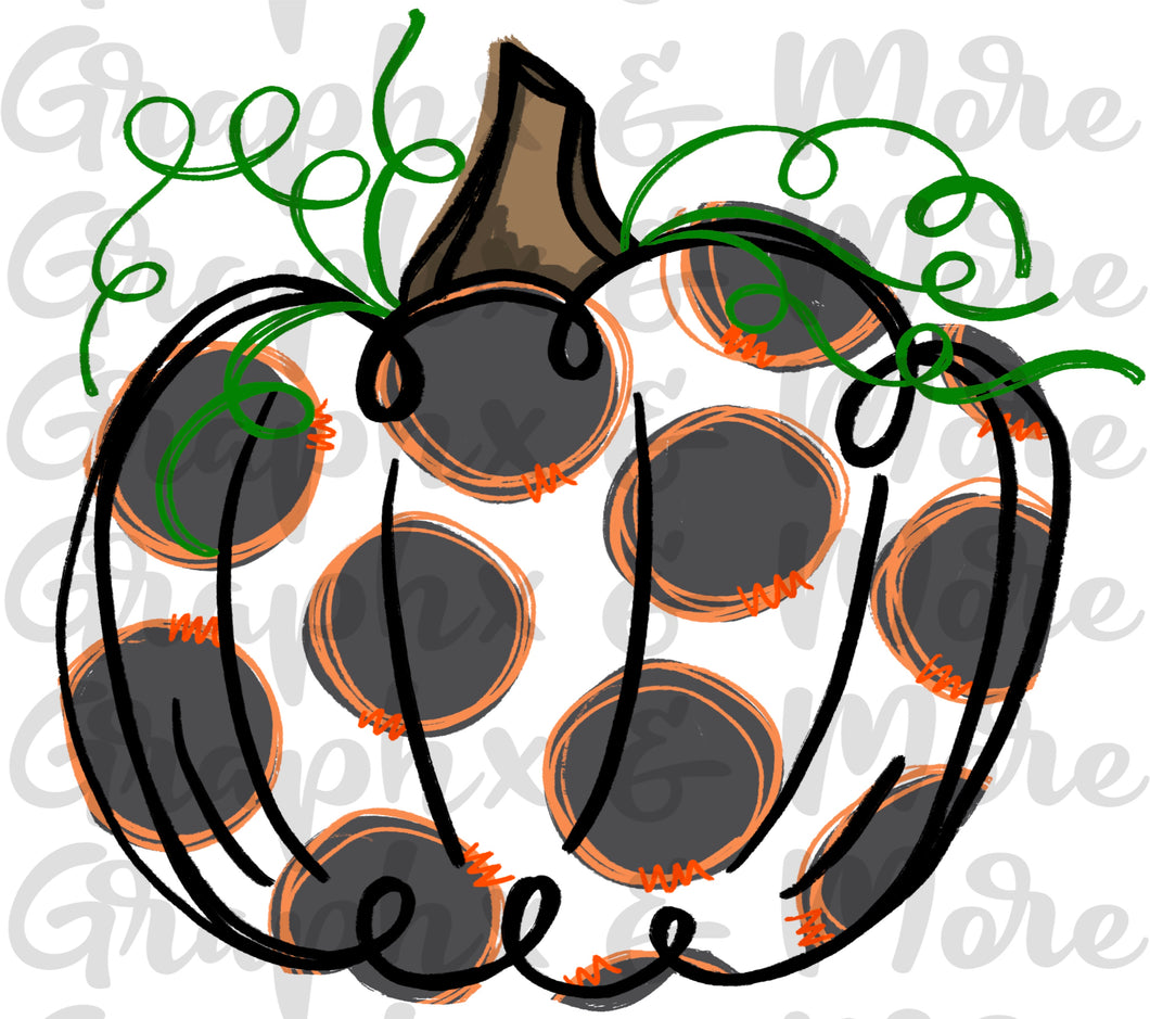 Polka Dot Pumpkin PNG | Sublimation Design | Hand Drawn