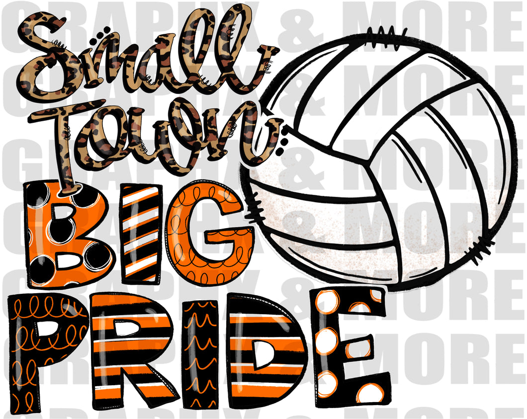 Volleyball Small Town BIG PRIDE PNG | Orange and Black | Sublimation Design | Hand Drawn