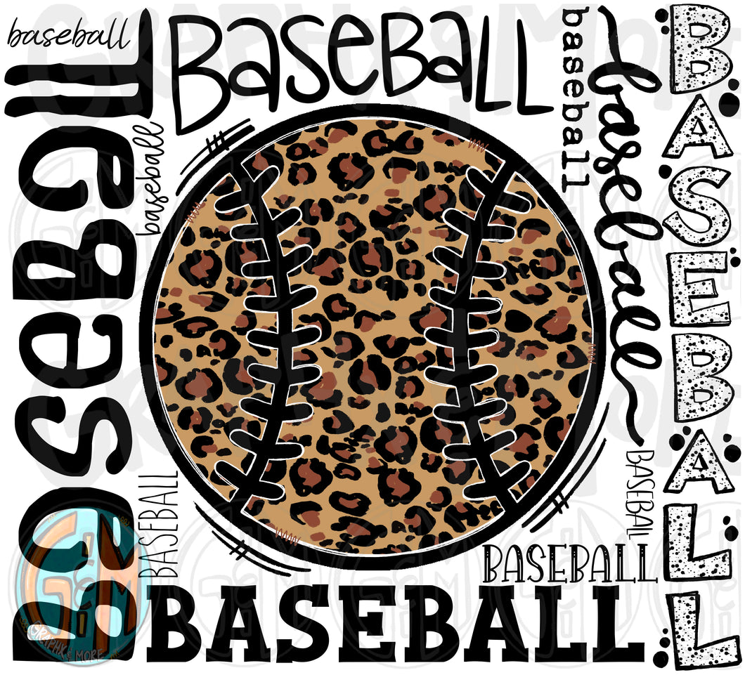Leopard Baseball Collage PNG | Sublimation Design | Hand Drawn