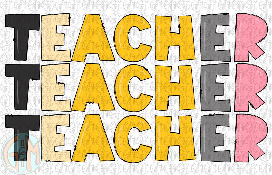 Stacked Teacher PNG | Sublimation Design | Hand Drawn