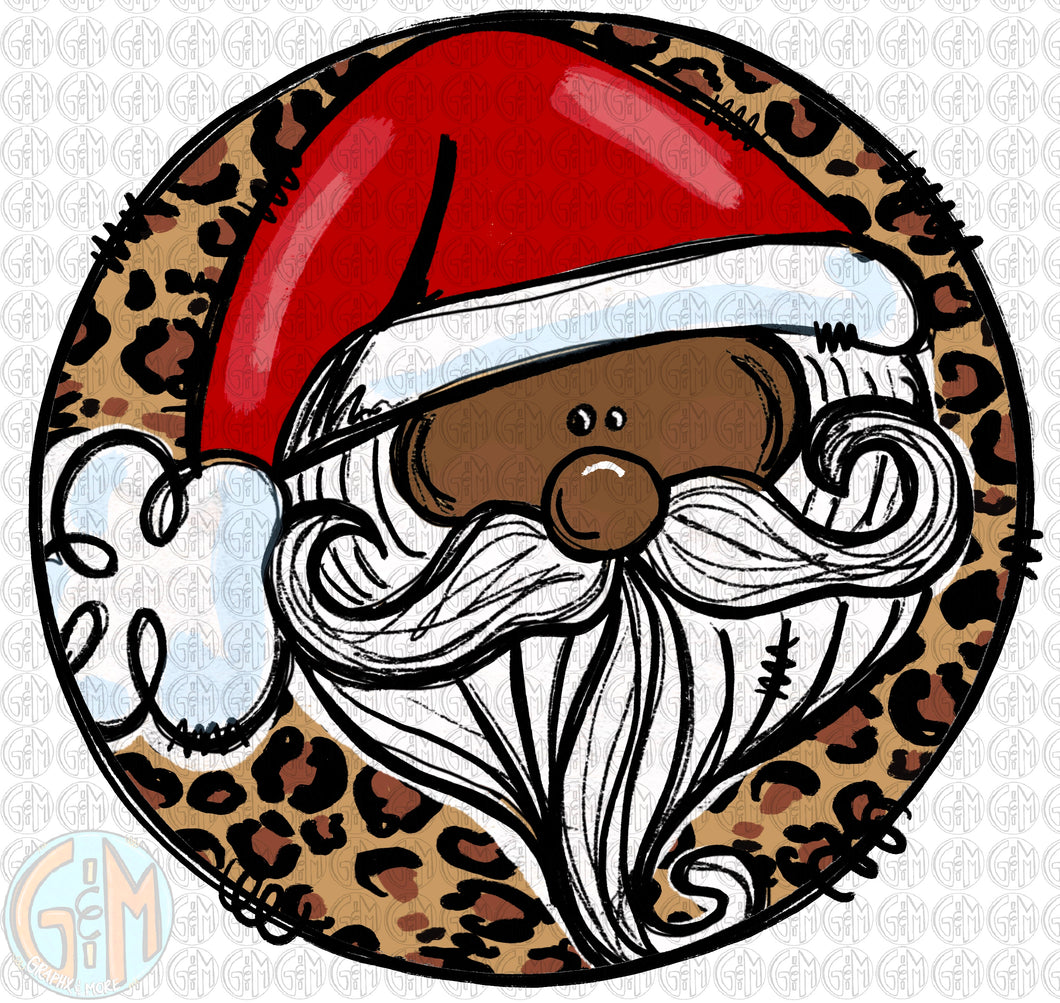 Round Leopard Santa PNG | Sublimation Design | Hand Drawn