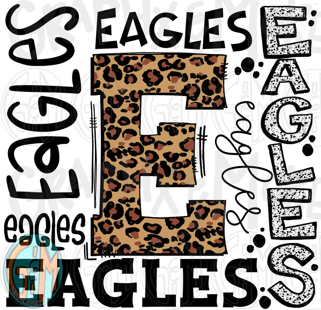 Leopard Eagles Collage PNG | Sublimation Design | Hand Drawn