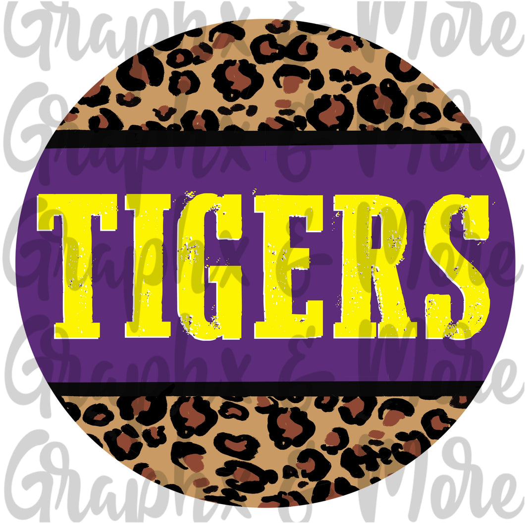 Tigers Round PNG | Purple & Gold | Sublimation Design | Hand Drawn