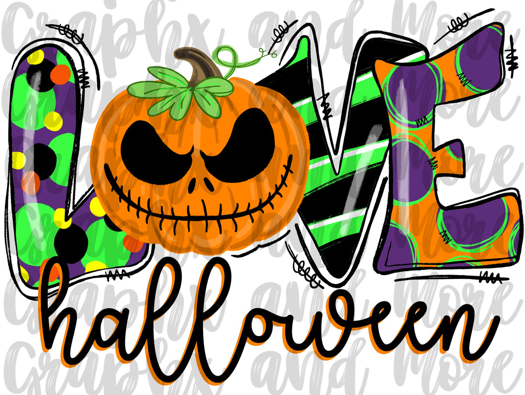 Love Halloween PNG | Sublimation Design | Hand Drawn