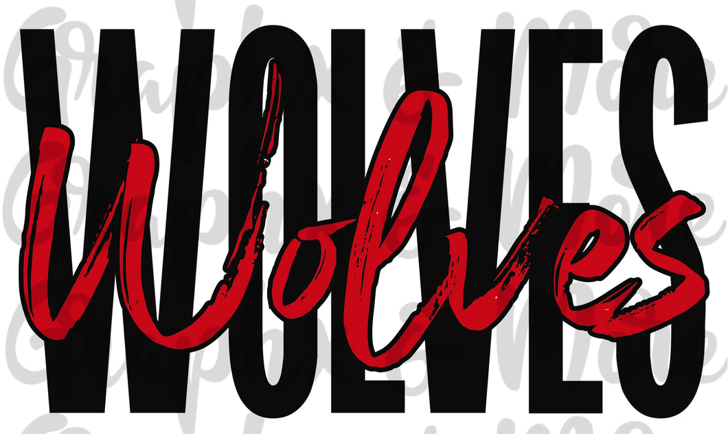 Wolves Duo PNG | Black & Red | Sublimation Design | Hand Drawn
