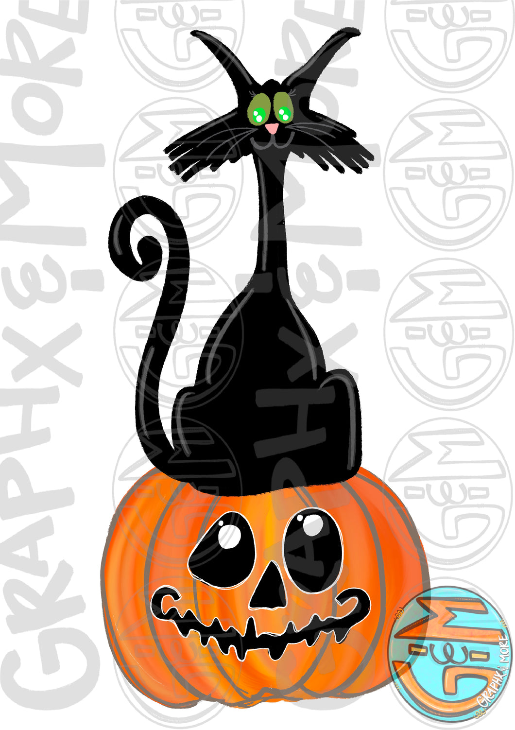 Cat on Pumpkin PNG | Sublimation Design | Hand Drawn