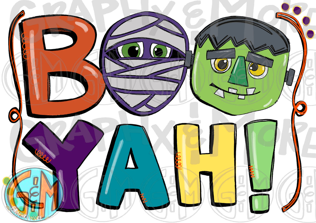 Boo Yah PNG | Sublimation Design | Hand Drawn
