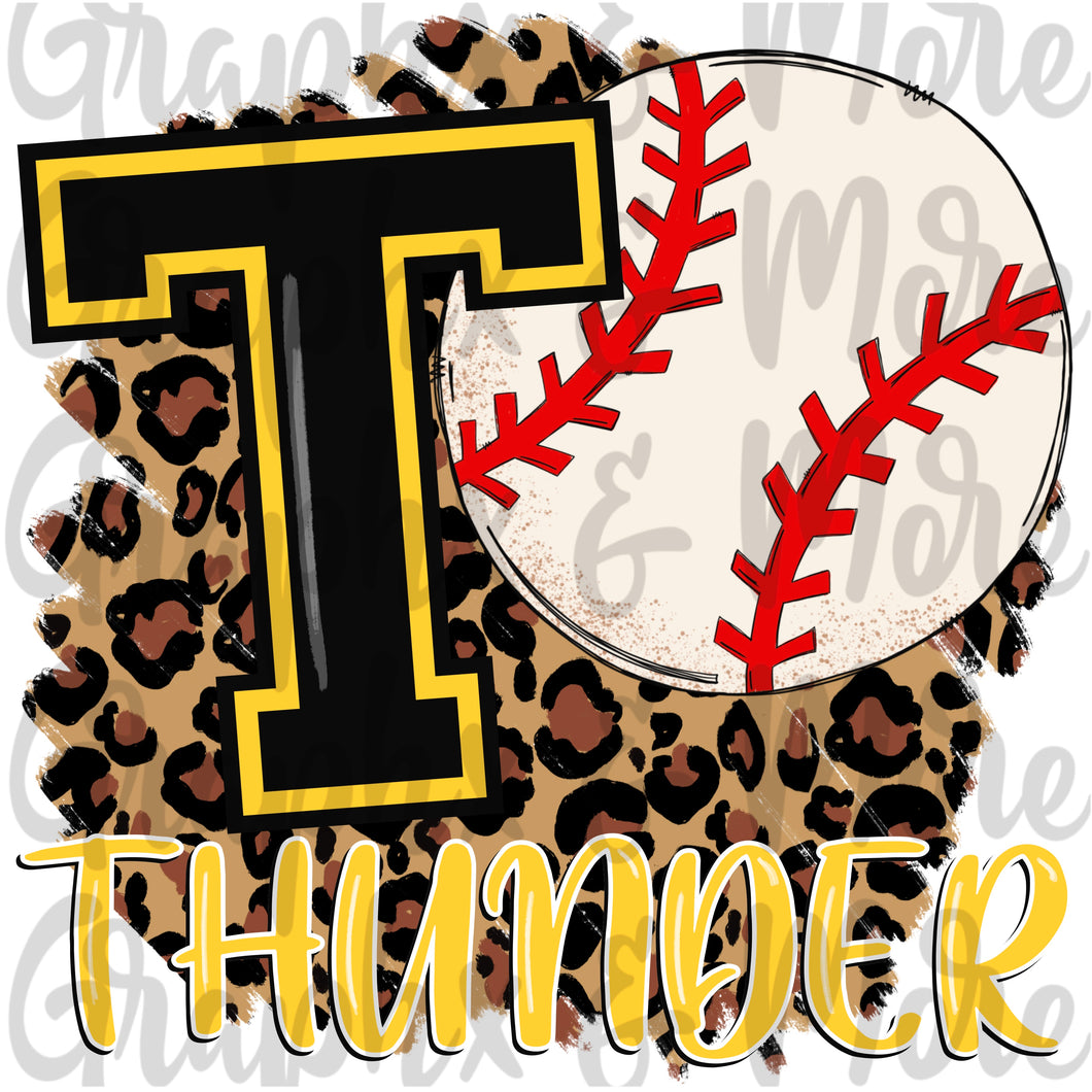 Thunder Baseball PNG | Black & Yellow Gold | Sublimation Design | Hand Drawn