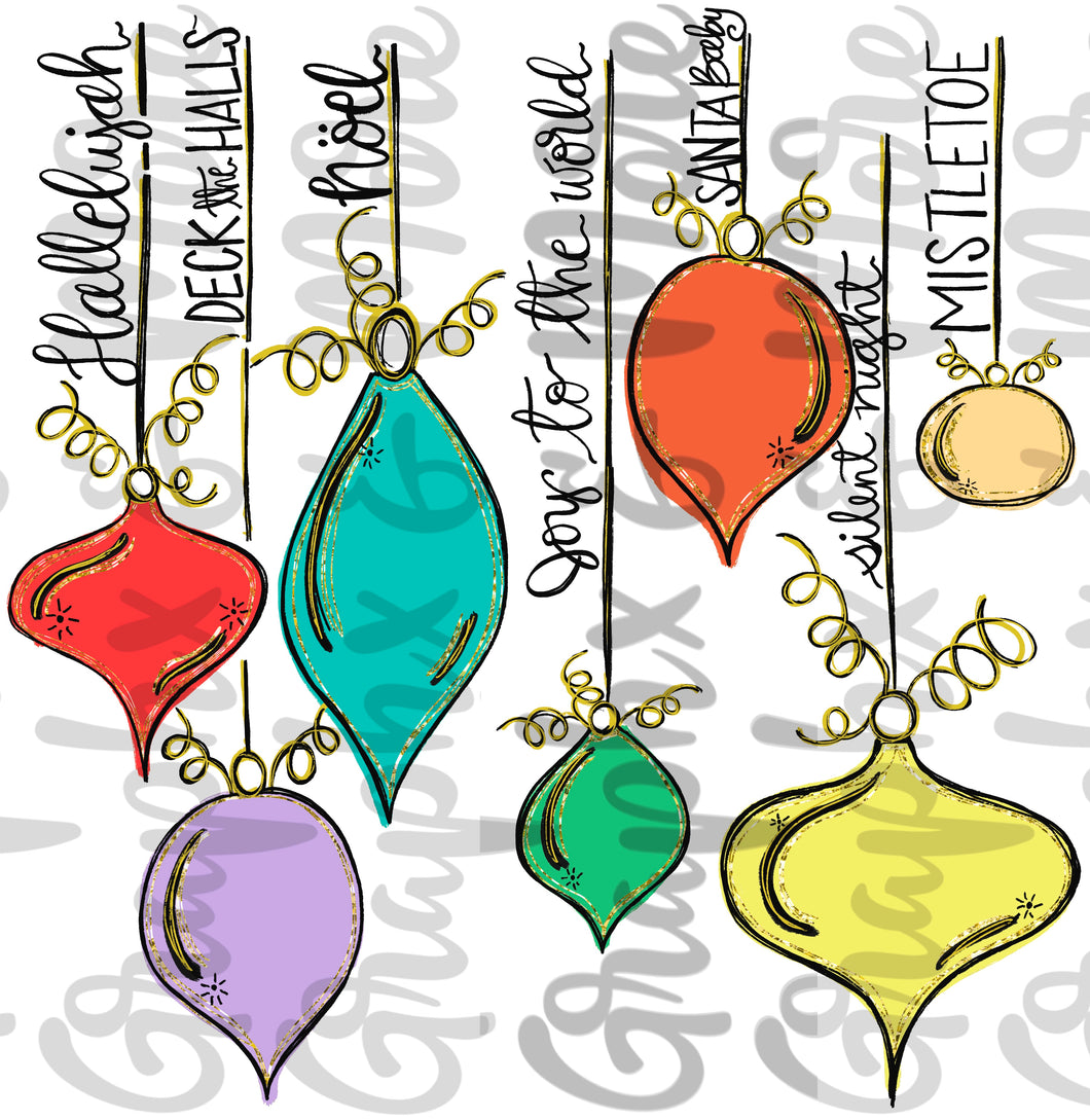 Christmas Ornaments PNG | Sublimation Design | Hand Drawn