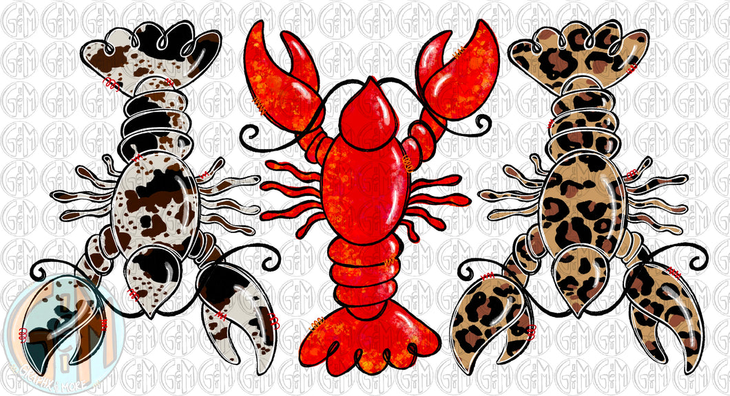 Crawfish Trio PNG | Sublimation Design | Hand Drawn