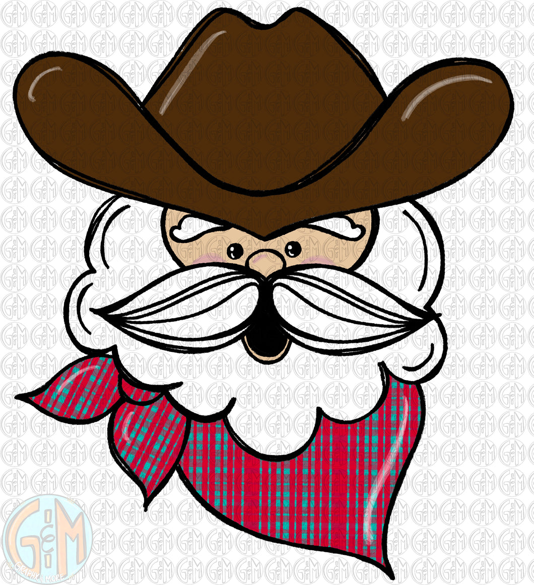 Cowboy Santa PNG | Sublimation Design | Hand Drawn