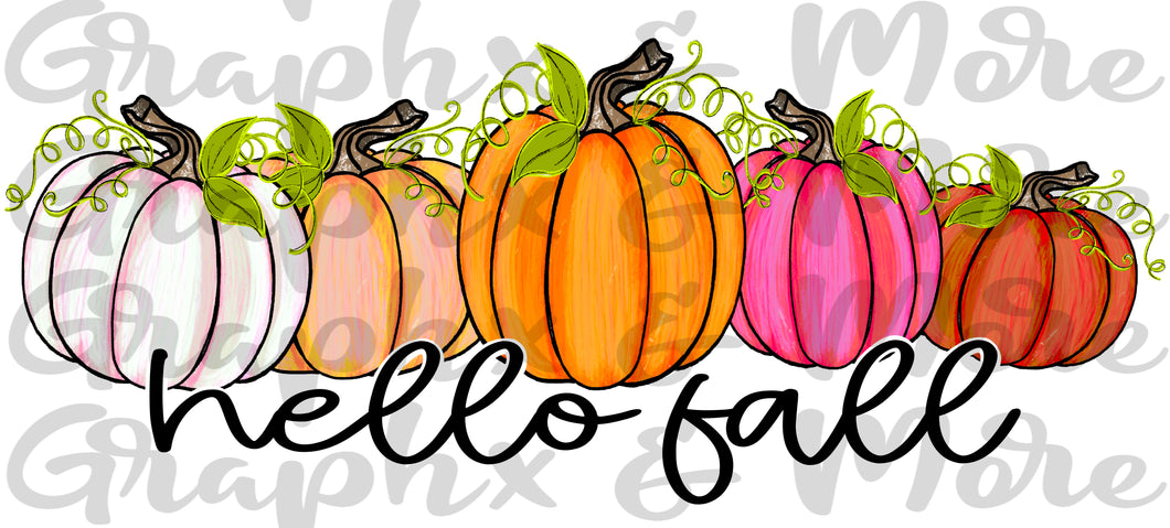 Hello Fall Pumpkins PNG | Warm Colors | Sublimation Design | Hand Drawn