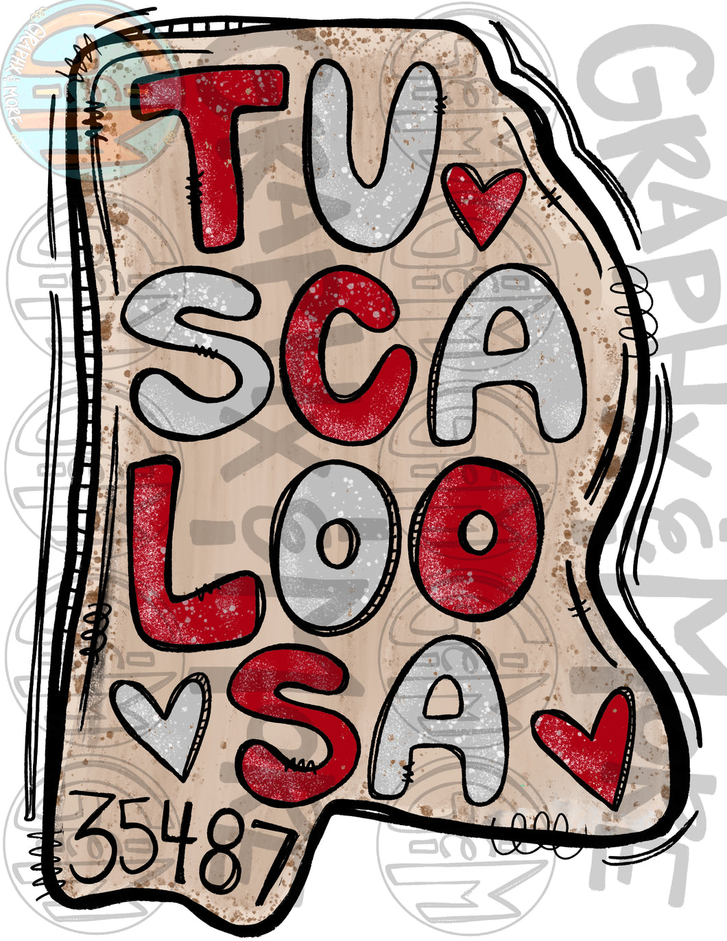 Tuscaloosa AL 35487 PNG | Hand Drawn | Sublimation Design