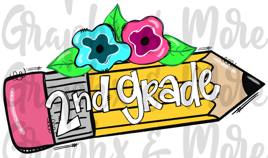 2nd Grade Pencil PNG | Sublimation Design | Hand Drawn