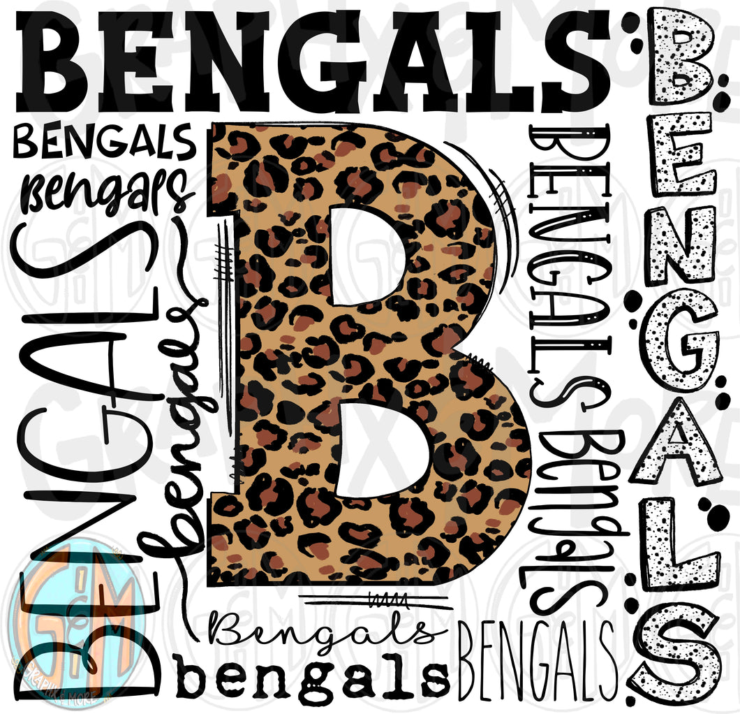 Leopard Bengals Collage PNG | Sublimation Design | Hand Drawn