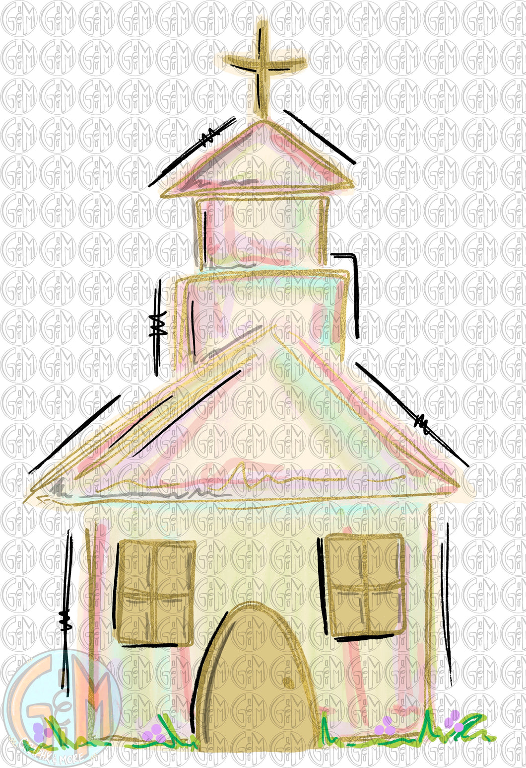 Colorful Church PNG | Hand Drawn | Sublimation Design