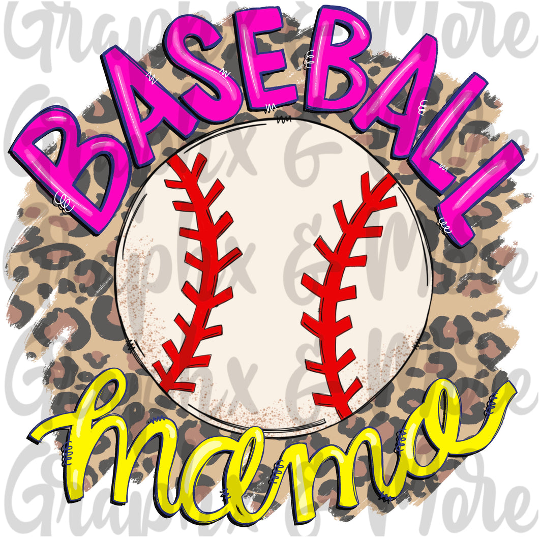 Leopard Baseball Mama PNG | Sublimation Design | Hand Drawn