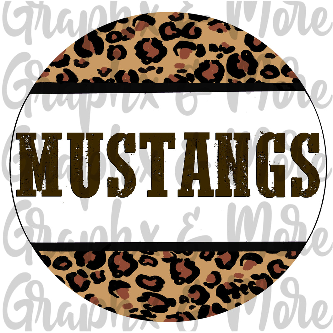 Mustangs Round PNG | Brown & White | Sublimation Design | Hand Drawn