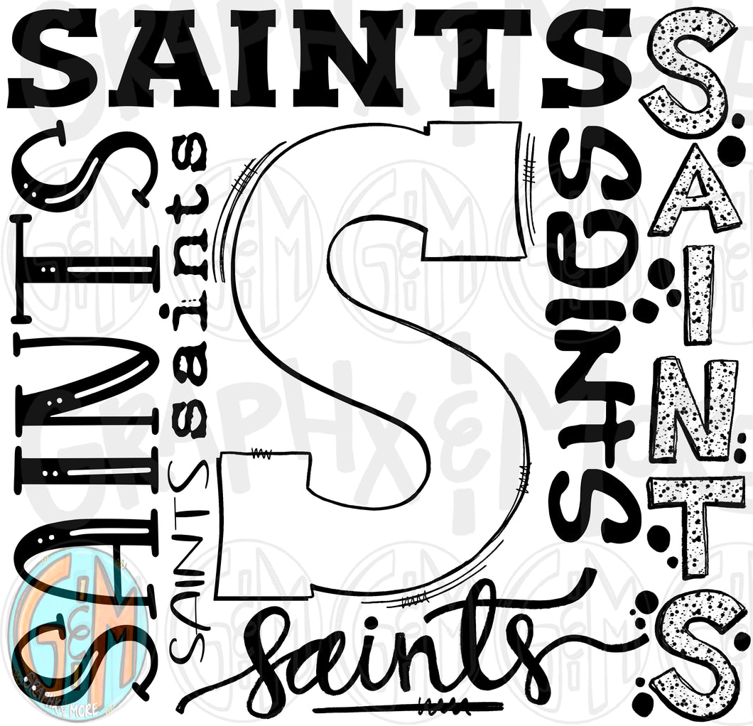 Single Color Saints Collage PNG | Sublimation Design | Hand Drawn