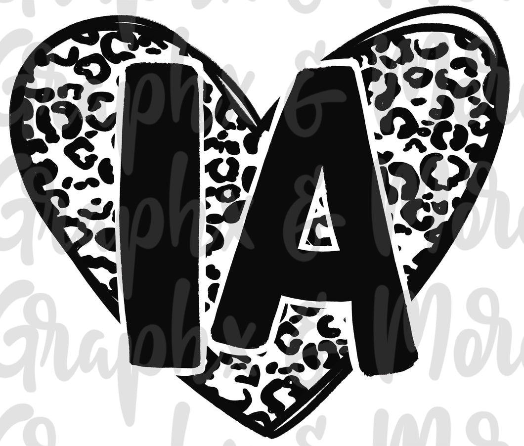 Single Color Leopard Heart IA PNG | Iowa | Sublimation Design | Hand Drawn