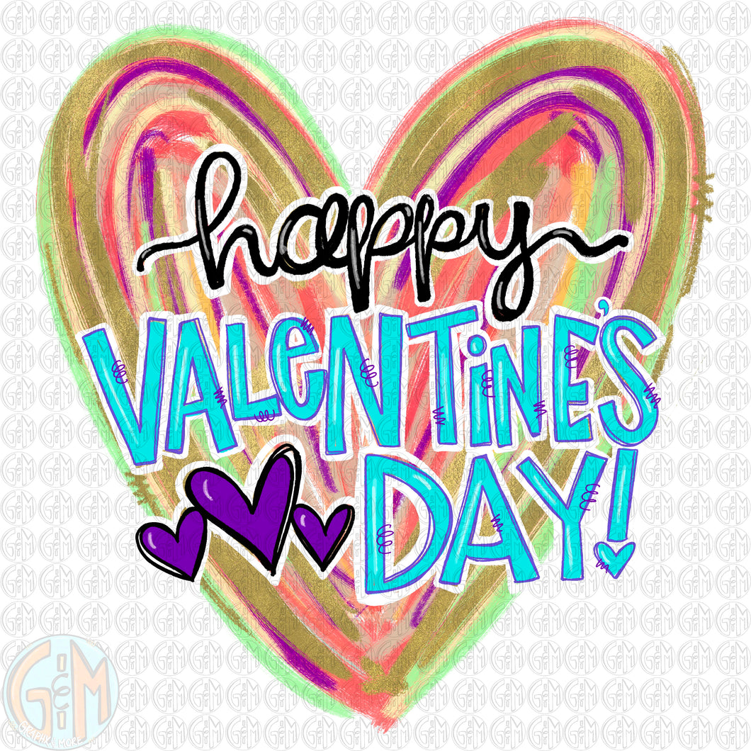 Happy Valentine’s Day Fun Foil Heart PNG | Hand Drawn | Sublimation Design