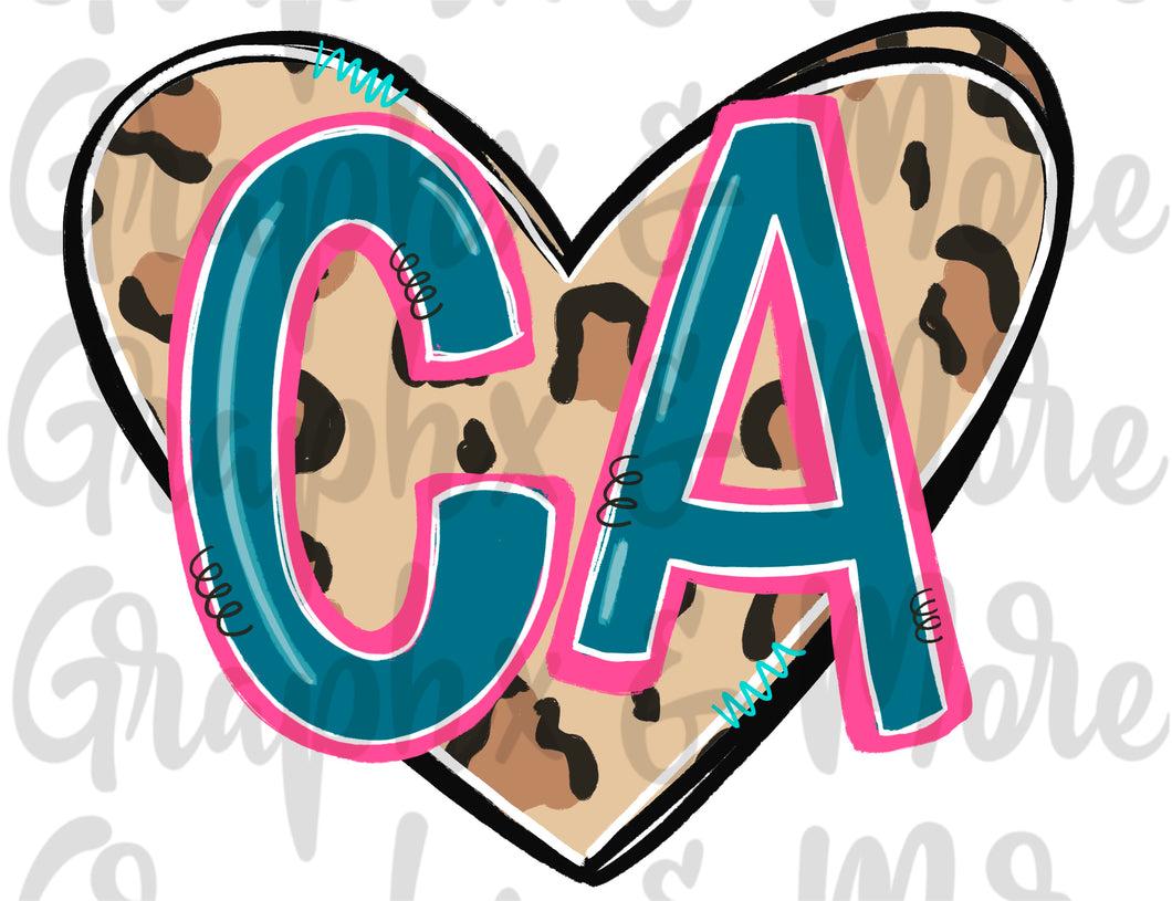 Leopard Heart CA PNG | California | Sublimation Design | Hand Drawn