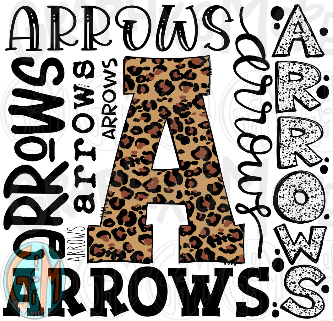 Leopard Arrows Collage PNG | Sublimation Design | Hand Drawn