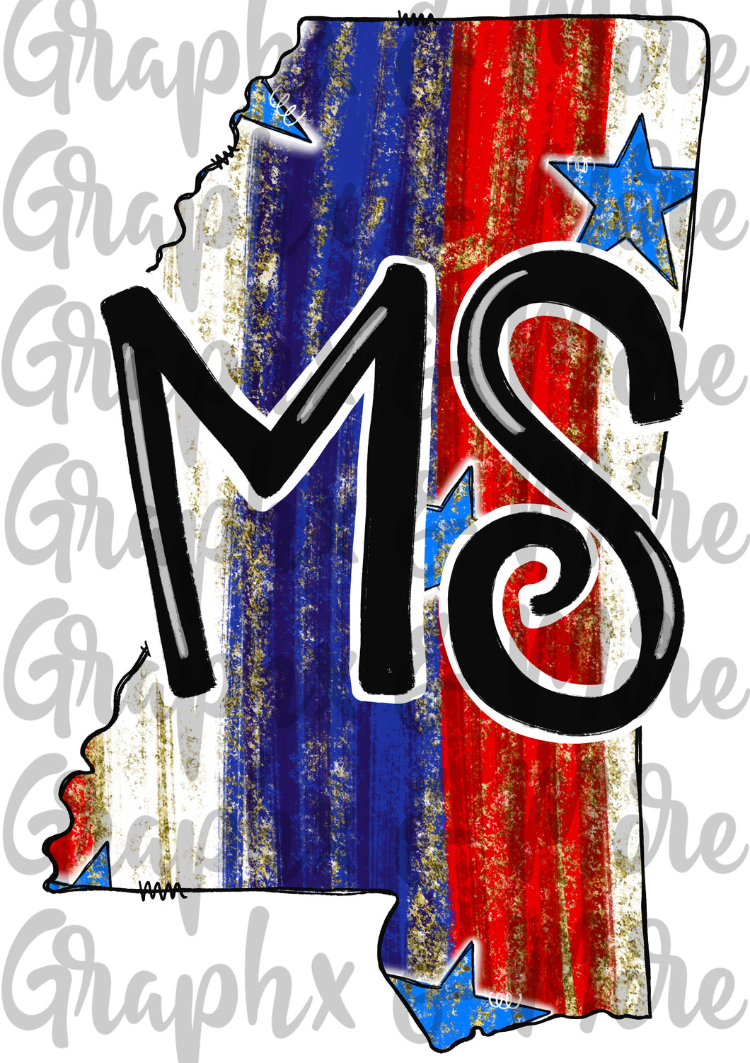 Patriotic MS PNG | Mississippi | Sublimation Design | Hand Drawn