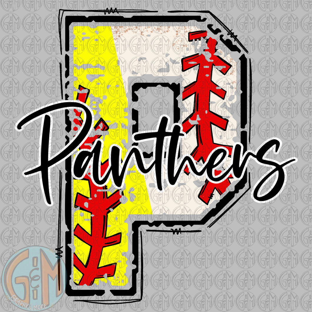 CUSTOM Baseball/Softball Letter PNG | Hand Drawn | Sublimation Design
