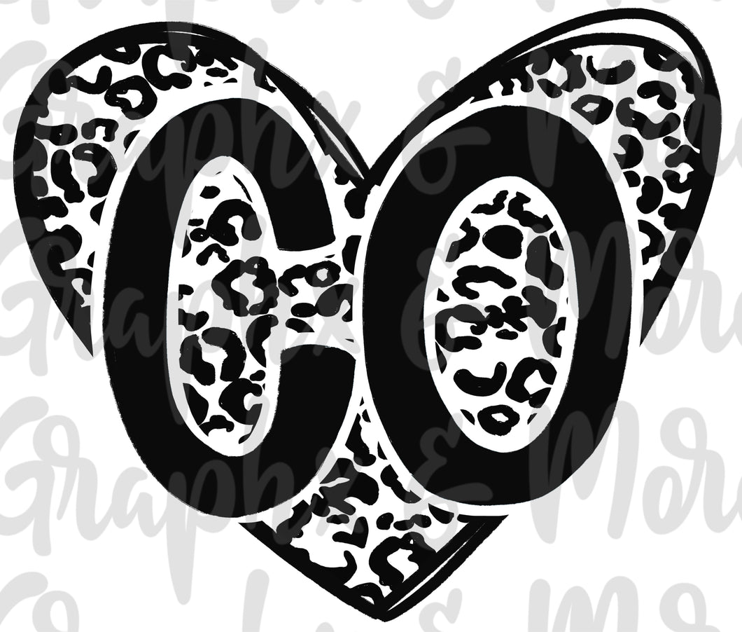 Single Color Leopard Heart CO PNG | Colorado | Sublimation Design | Hand Drawn