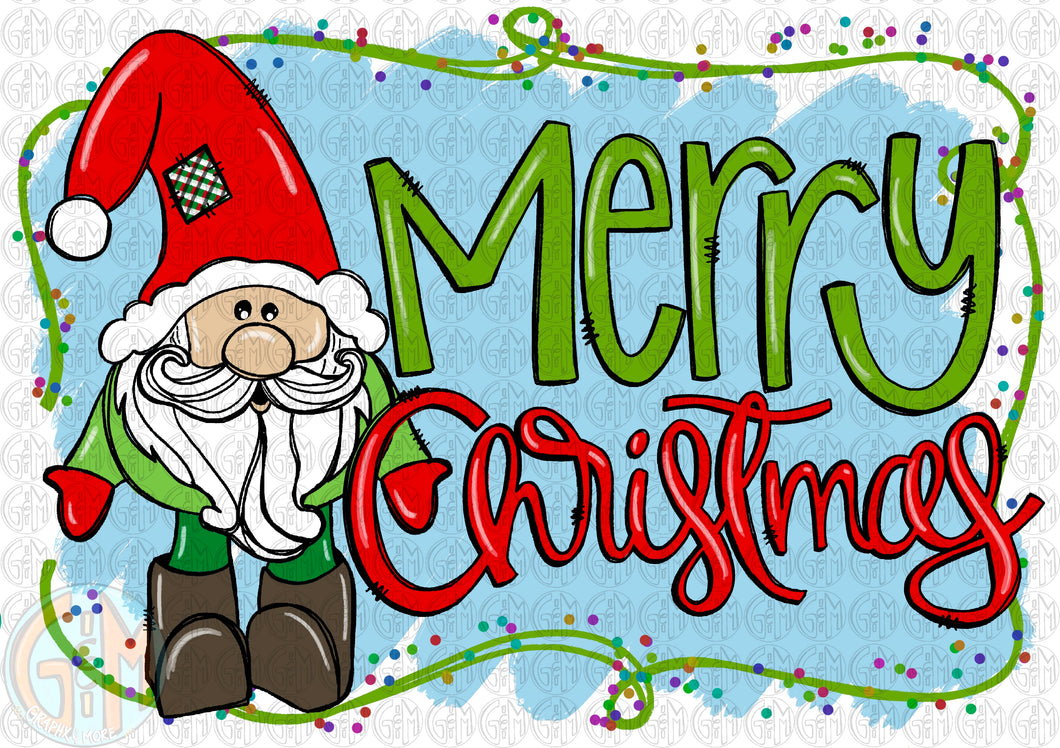 Merry Christmas Santa Gnome w/ background PNG | Sublimation Design | Hand Drawn