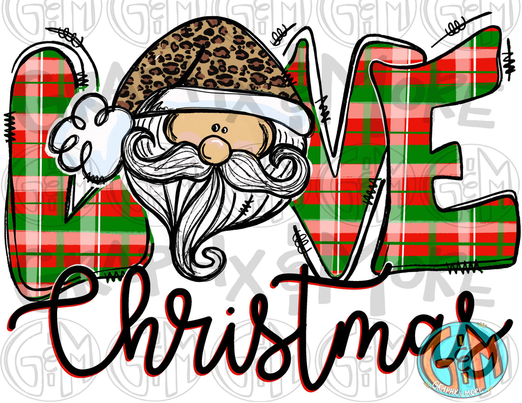 Red and Green Plaid LOVE Santa PNG | Sublimation Design | Hand Drawn