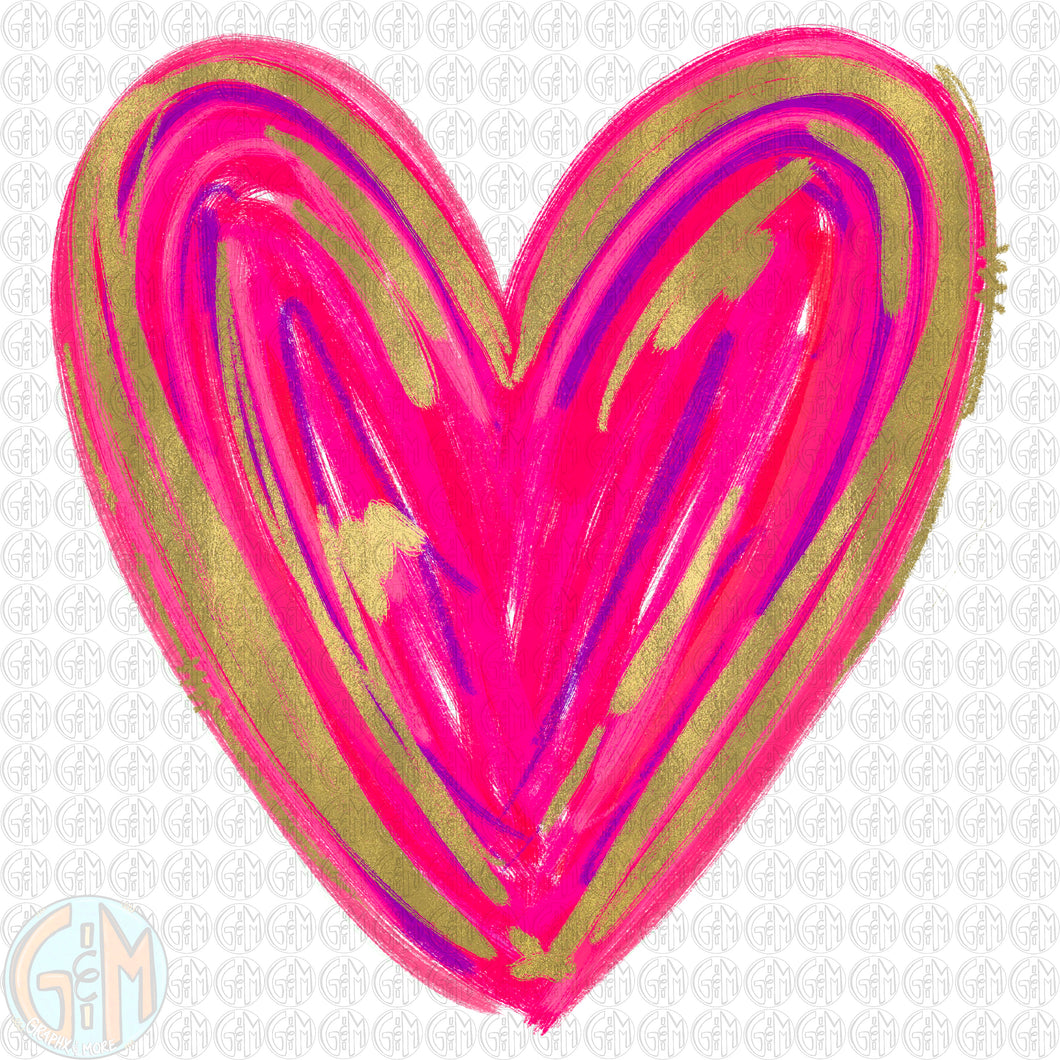 Hot Pink Foil Heart PNG | Hand Drawn | Sublimation Design