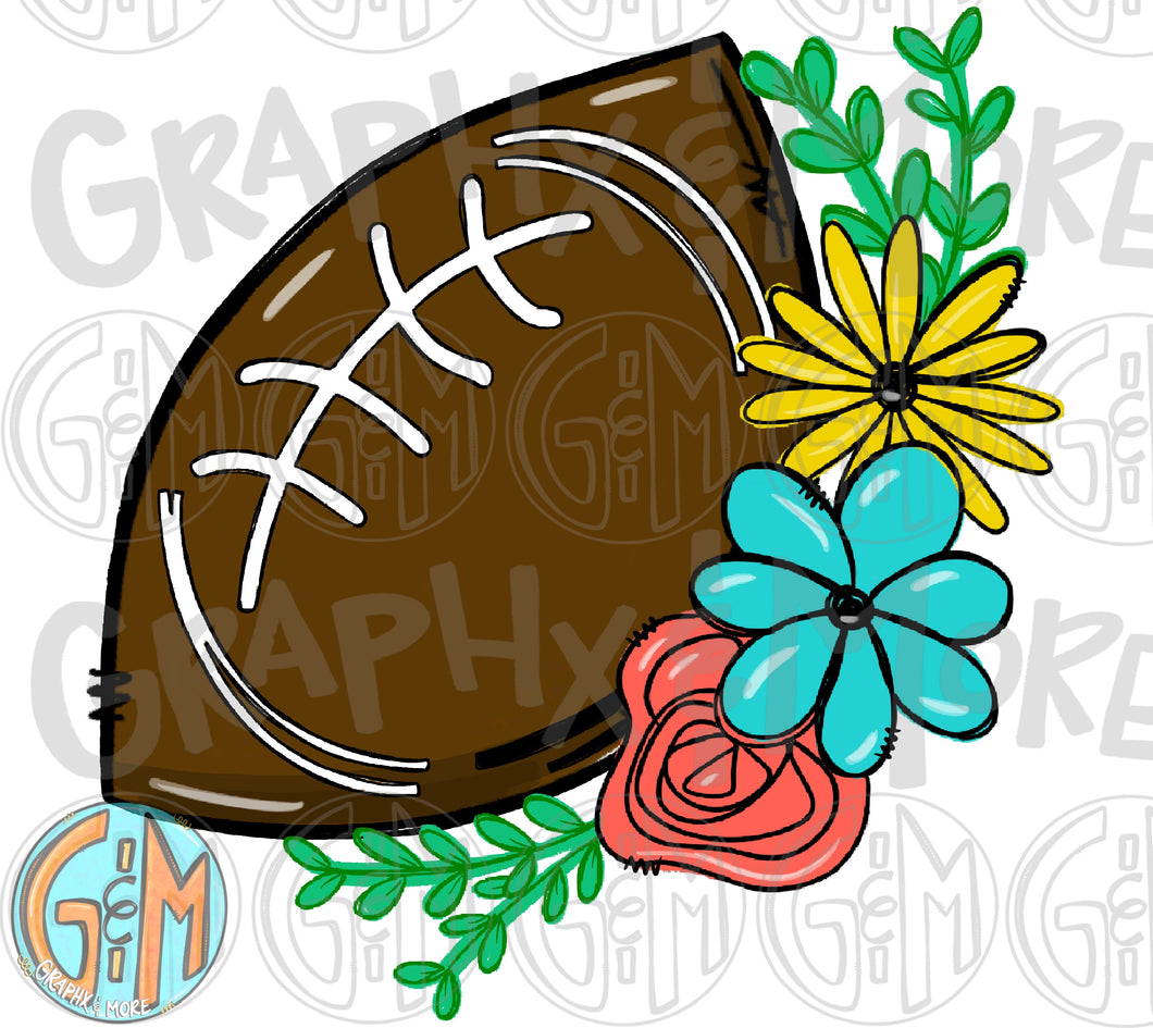 Floral Football PNG | Sublimation Design | Hand Drawn