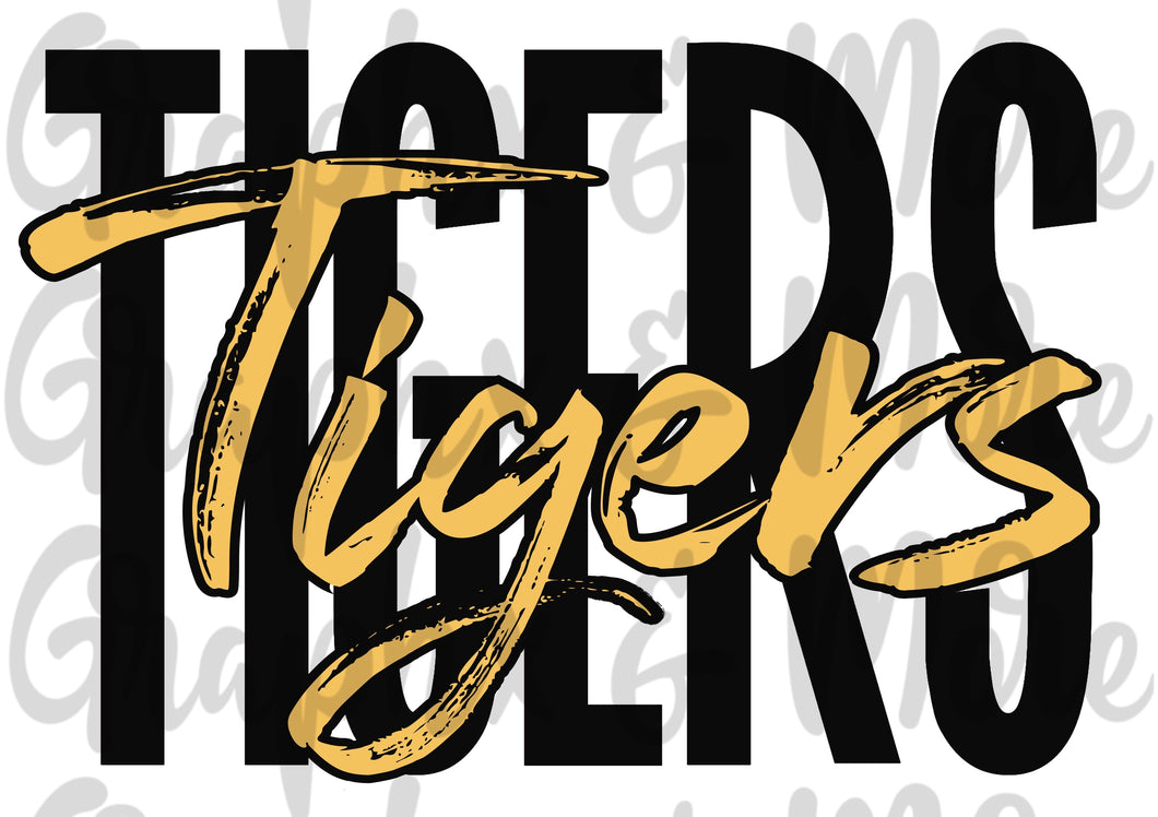 Tigers Duo PNG | Black & Gold | Sublimation Design | Hand Drawn