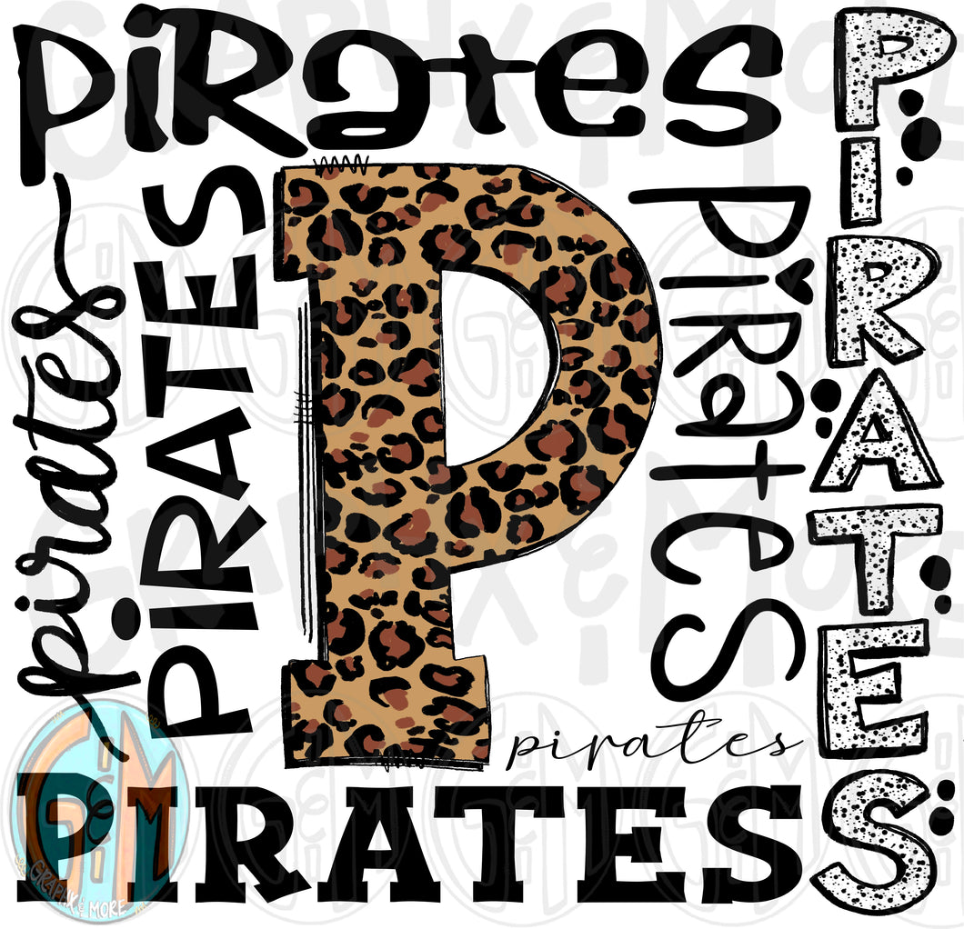 Leopard Pirates Collage PNG | Sublimation Design | Hand Drawn