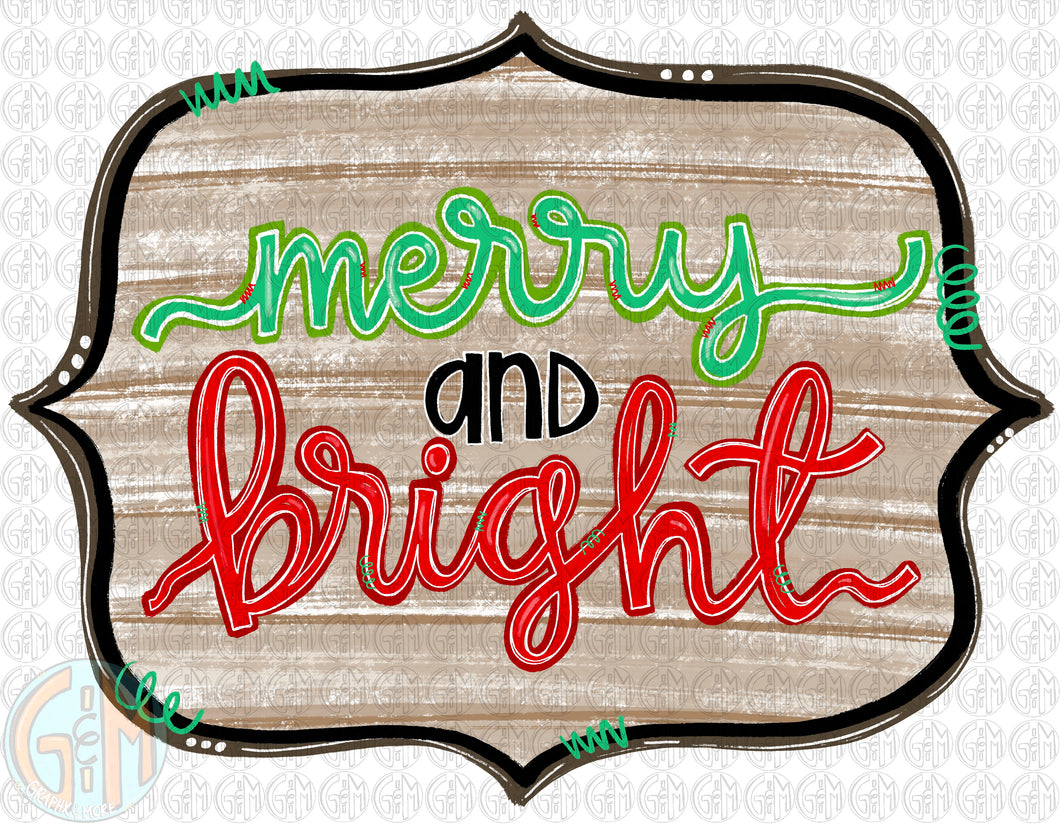 Shiplap Merry and Bright PNG | Sublimation Design | Hand Drawn