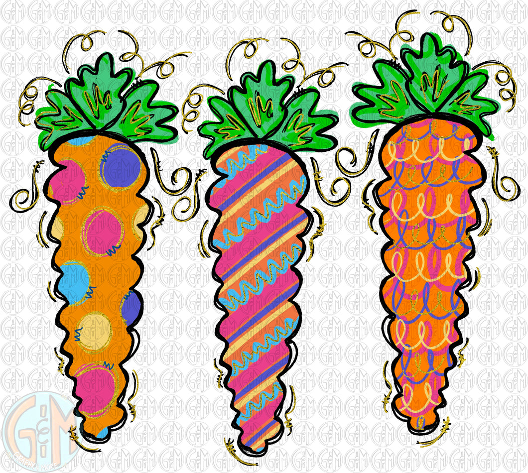 Colorful Carrots PNG | Sublimation Design | Hand Drawn