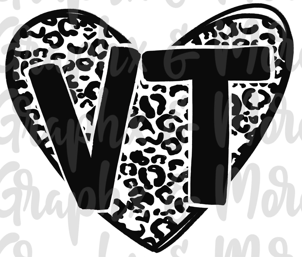Single Color Leopard Heart VT PNG | Vermont | Sublimation Design | Hand Drawn