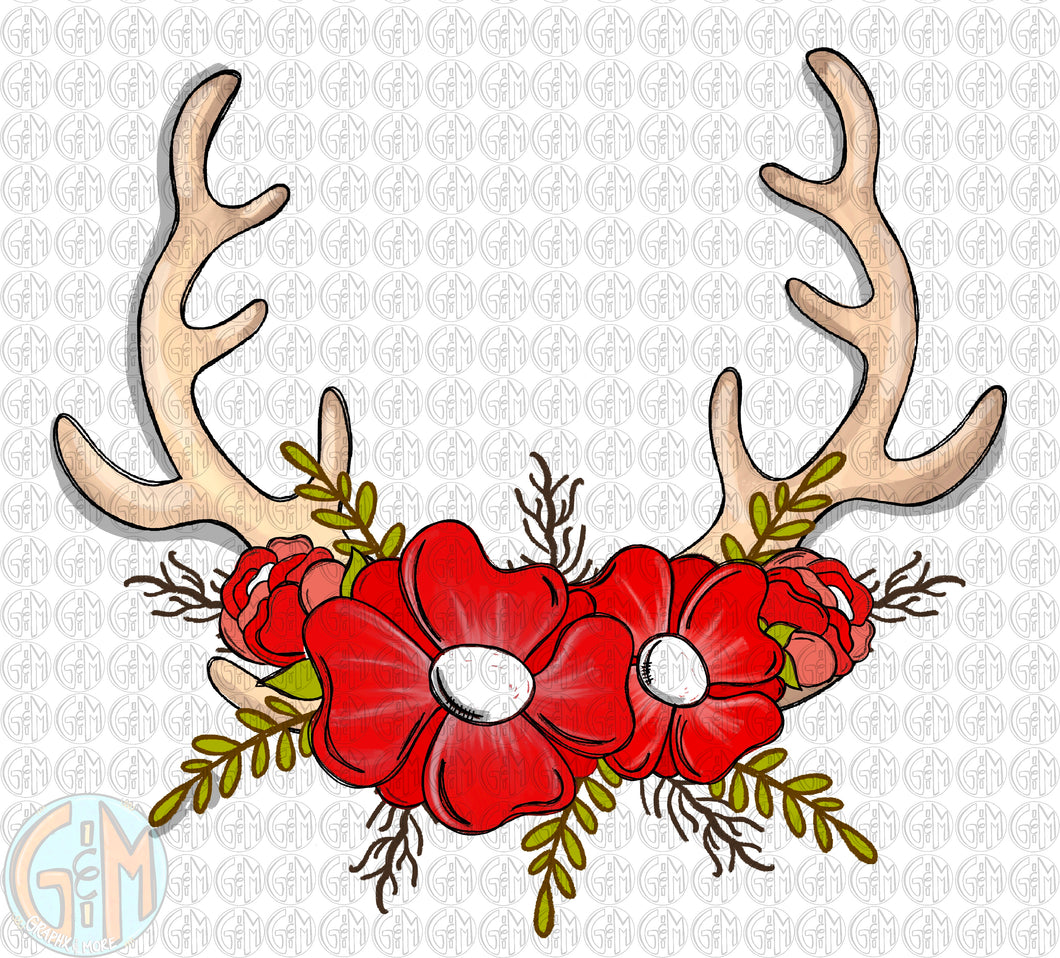 Christmas Antlers PNG | Sublimation Design | Hand Drawn