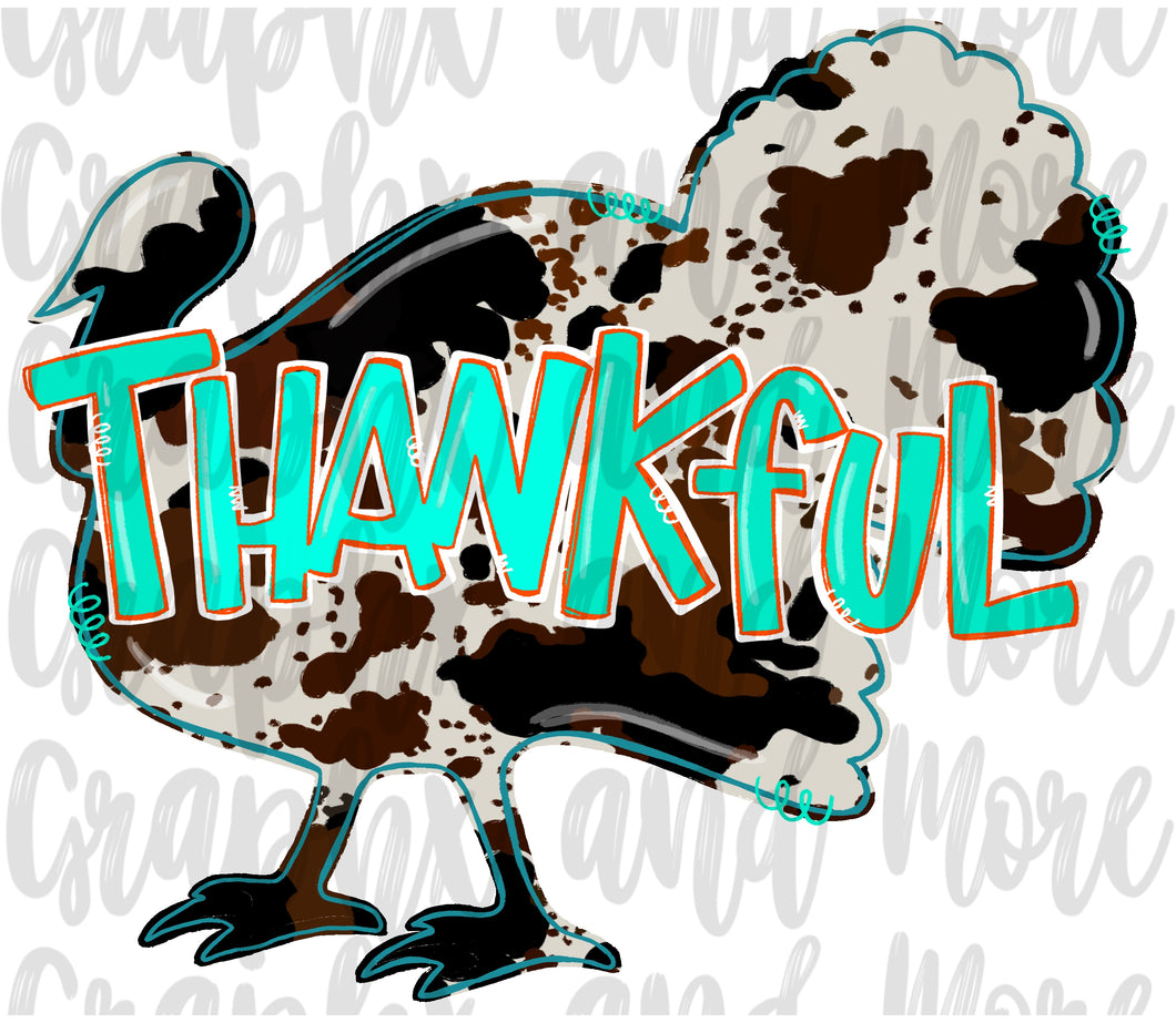 Cowhide Thankful Turkey PNG | Sublimation Design | Hand Drawn