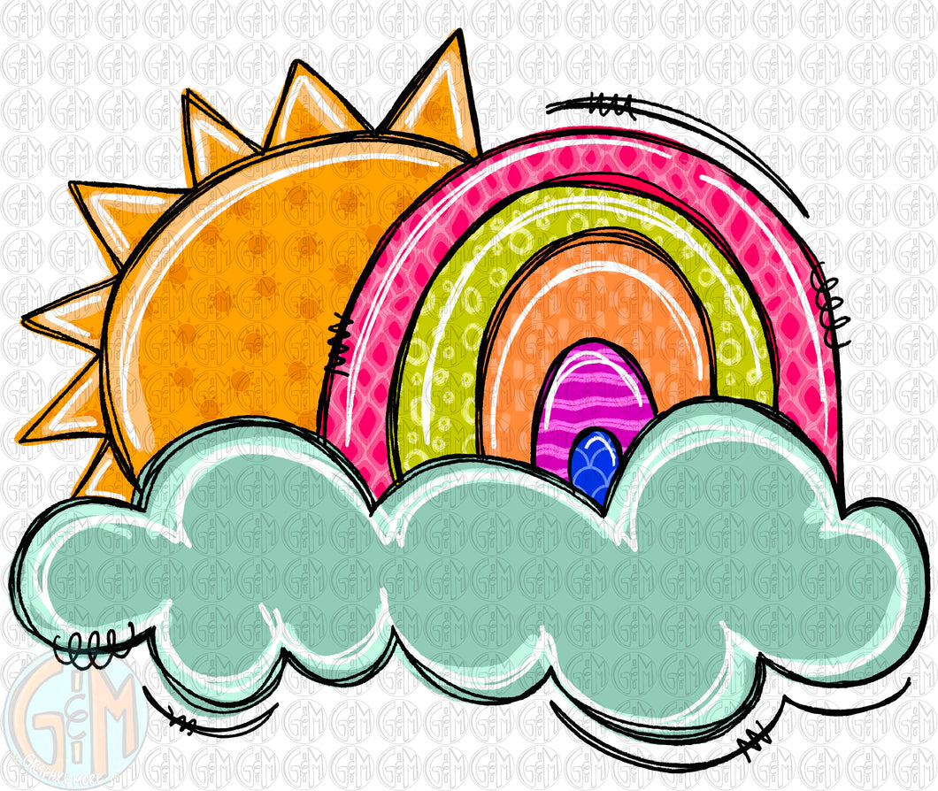 Rainbow and Sun PNG | Sublimation Design | Hand Drawn