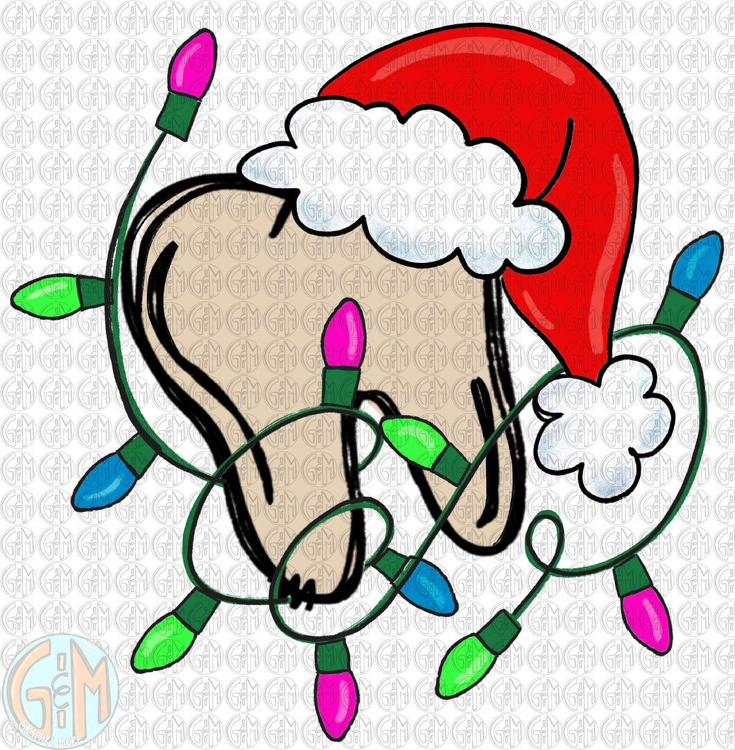 Santa Hat Tooth PNG | Sublimation Design | Hand Drawn
